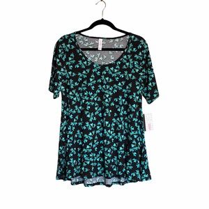 LuLaRoe PERFECT T Floral Black Blue Size M NWT